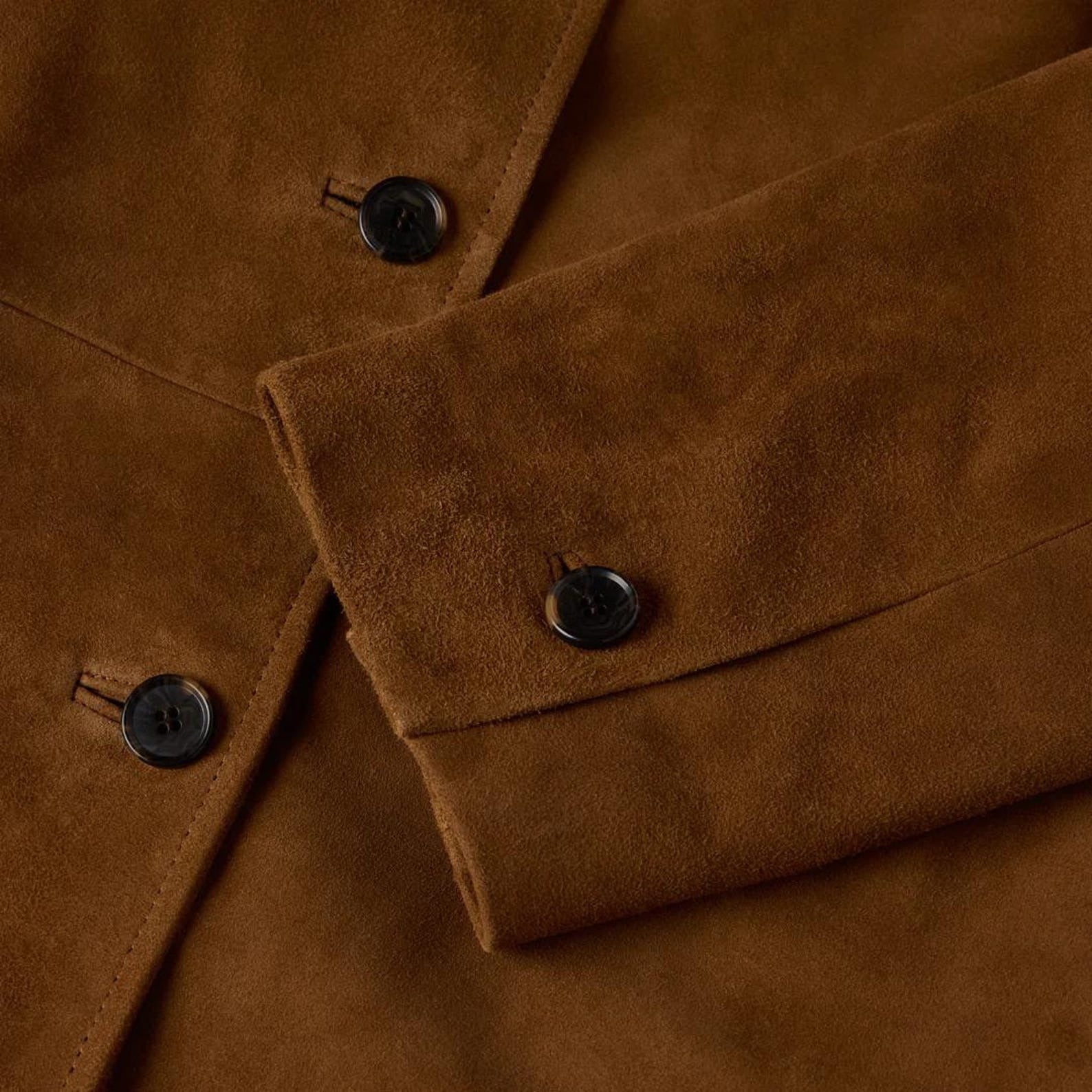 women Brown Suede Button-Up Jacket